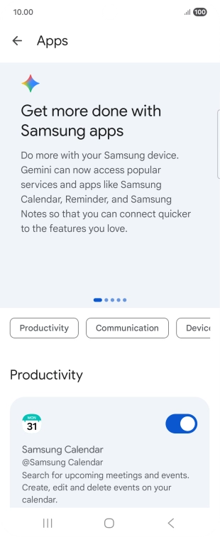 Press the indicator next to the required extension to turn on the function.