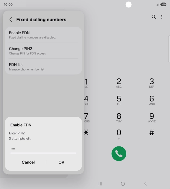 Key in your PIN2 and press OK. The default PIN2 is 0000.