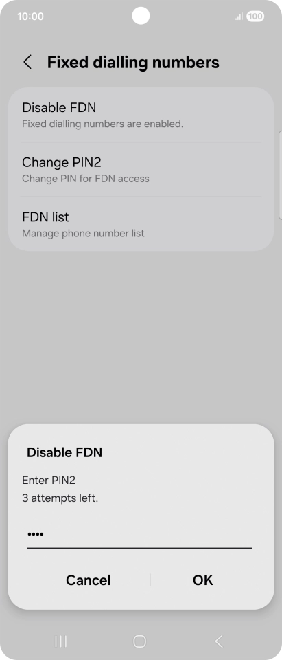 Key in your PIN2 and press OK. The default PIN2 is 0000.