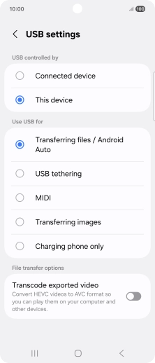 Press Transferring files / Android Auto.