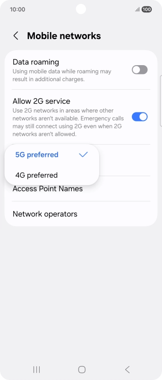 Press the required network mode.