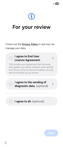 Press the fields next to the required settings to select them.