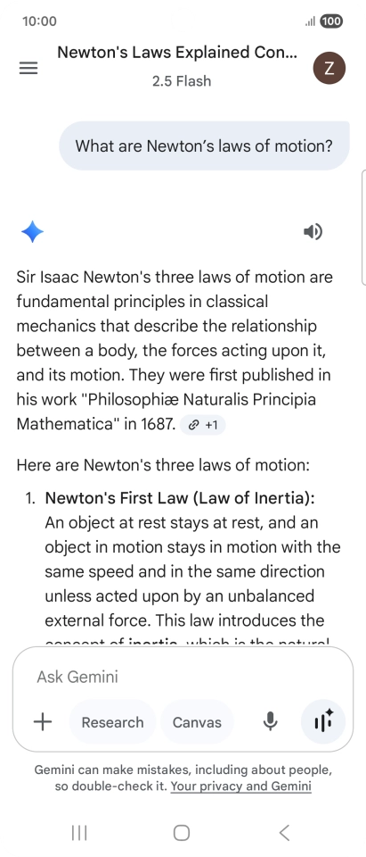 Transcription of the conversation with Gemini Live is now displayed.