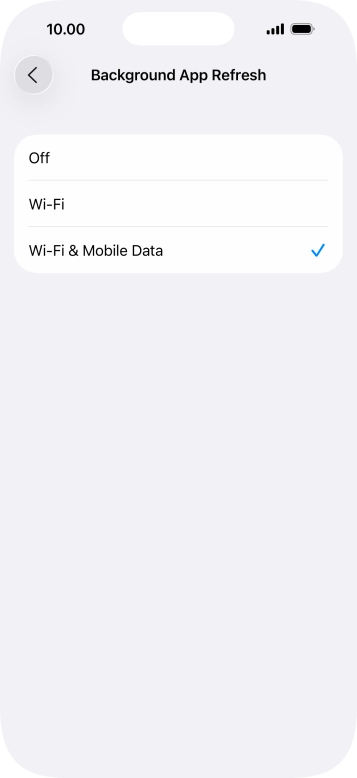 To turn off background refresh of apps, press Off.