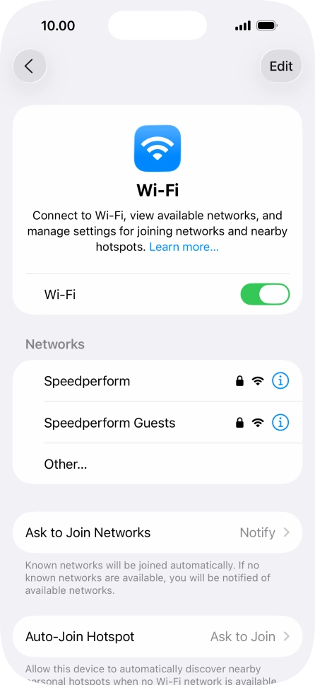 Press the required Wi-Fi network and key in the password for the Wi-Fi network.