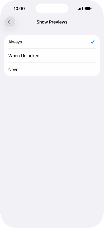 To select notification preview on the lock screen, press Always.
