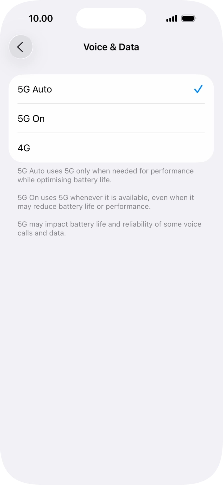 To turn on automatic switch between 5G and 4G, press 5G Auto.