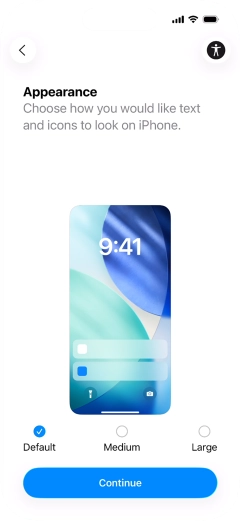 Select the required text and icon size on your phone and press Continue.