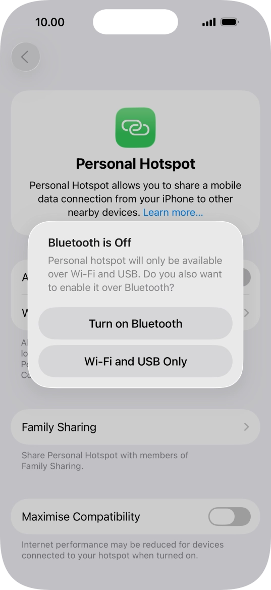 If Wi-Fi is turned on, press Wi-Fi and USB Only.