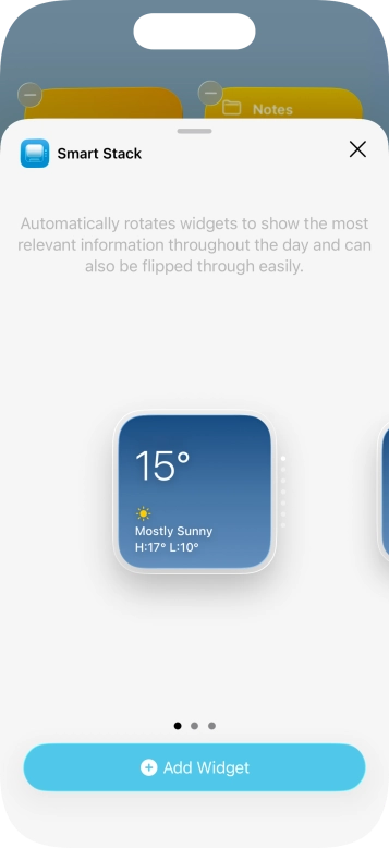 Slide your finger right or left on the screen to select the required widget size.