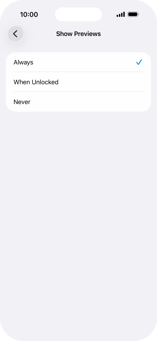 To select notification preview on the lock screen, press Always.