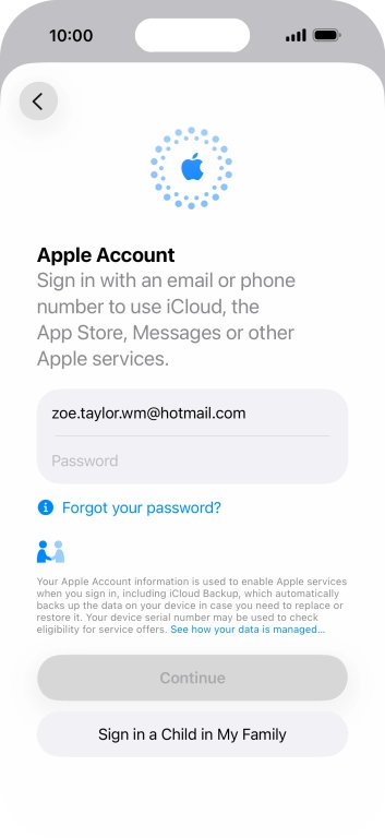 Press Password and key in the password for your Apple Account.