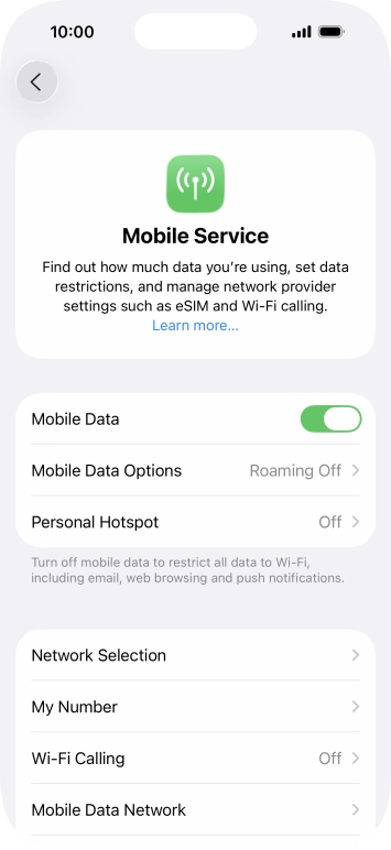Press Mobile Data Options.