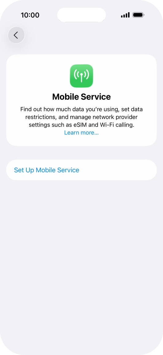 Press Set Up Mobile Service.