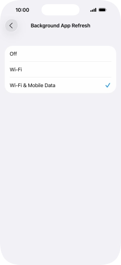 To turn off background refresh of apps, press Off.