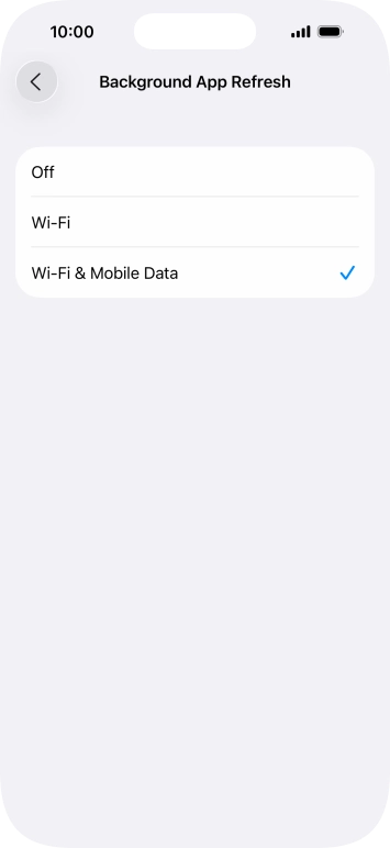 To turn off background refresh of apps, press Off.