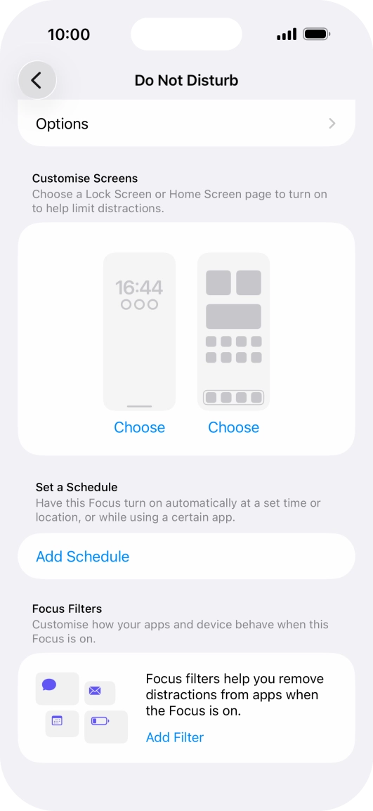 Press Add Schedule and follow the instructions on the screen to select settings for automatic activation of Do Not Disturb.