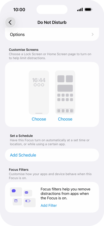 Press Add Schedule and follow the instructions on the screen to select settings for automatic activation of Do Not Disturb.