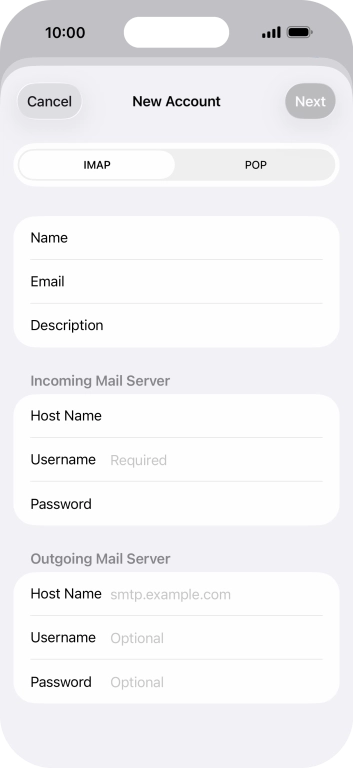 Press Username and key in the username for your email account.