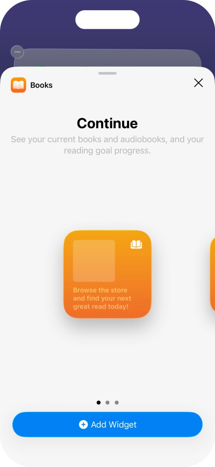 Slide your finger right or left on the screen to select the required widget size.