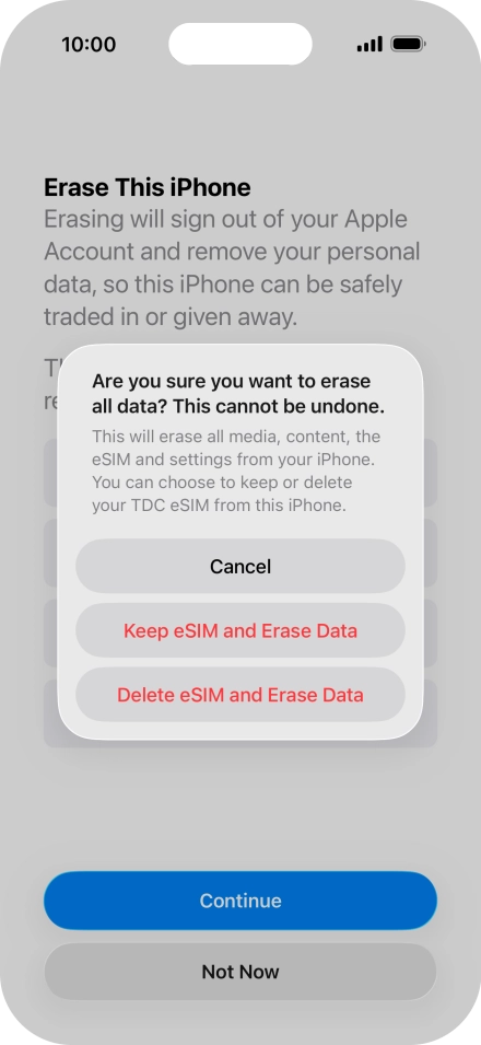 Press the required setting.