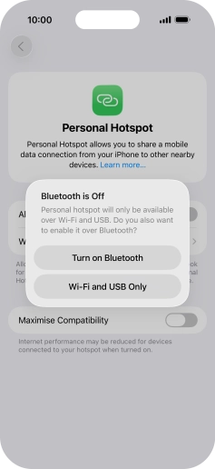 If Wi-Fi is turned on, press Wi-Fi and USB Only.