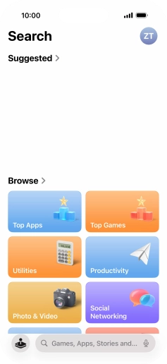Press the search field and key in the name or subject of the required app.
