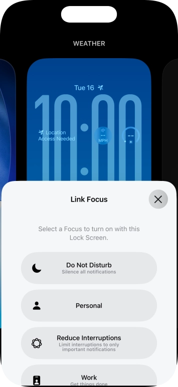 Press the required focus mode.