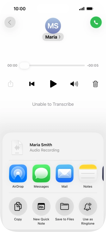 Press the required setting and follow the instructions on the screen to share or save the message.