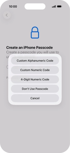 Follow the instructions on the screen to turn on use of phone lock code or press Don't Use Passcode.