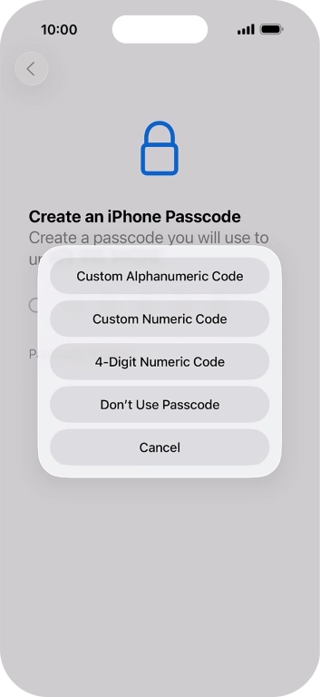 Follow the instructions on the screen to turn on use of phone lock code or press Don't Use Passcode.
