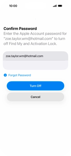 Key in the password for your Apple Account and press Turn Off. Wait a moment while the factory default settings are restored. Follow the instructions on the screen to set up your phone and prepare it for use.