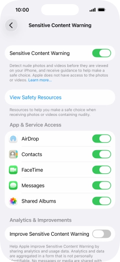 Press the indicators next to the required applications to turn the function on or off.