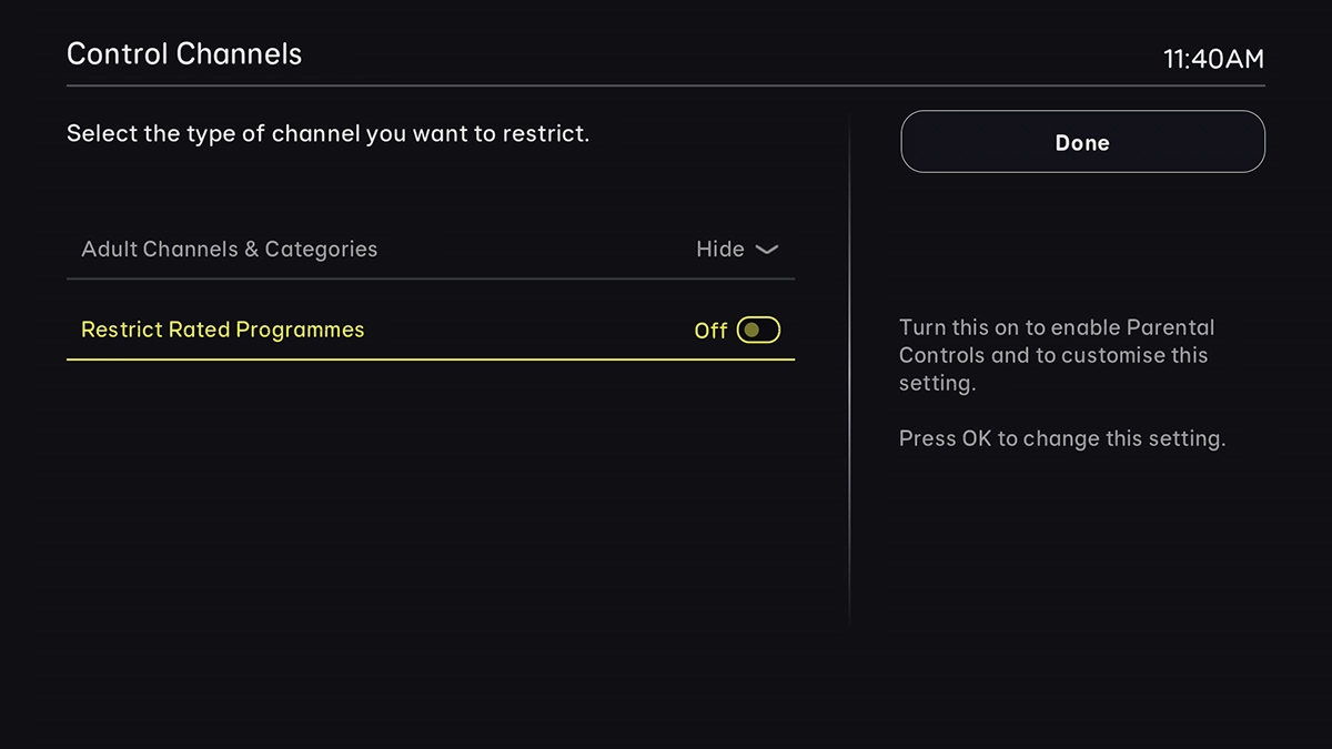 Highlight Restrict Rated Programmes.