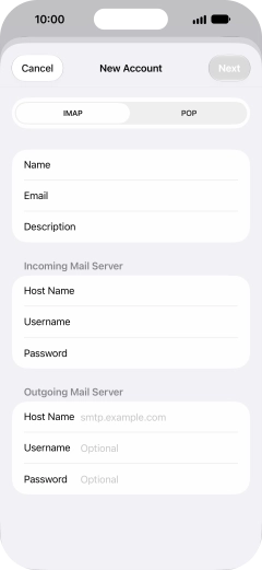 Press Host Name and key in the name of your email provider's outgoing server.