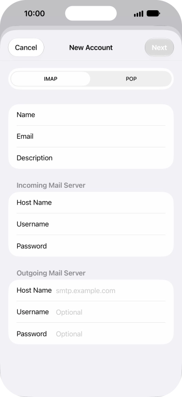 Press Host Name and key in the name of your email provider's outgoing server.