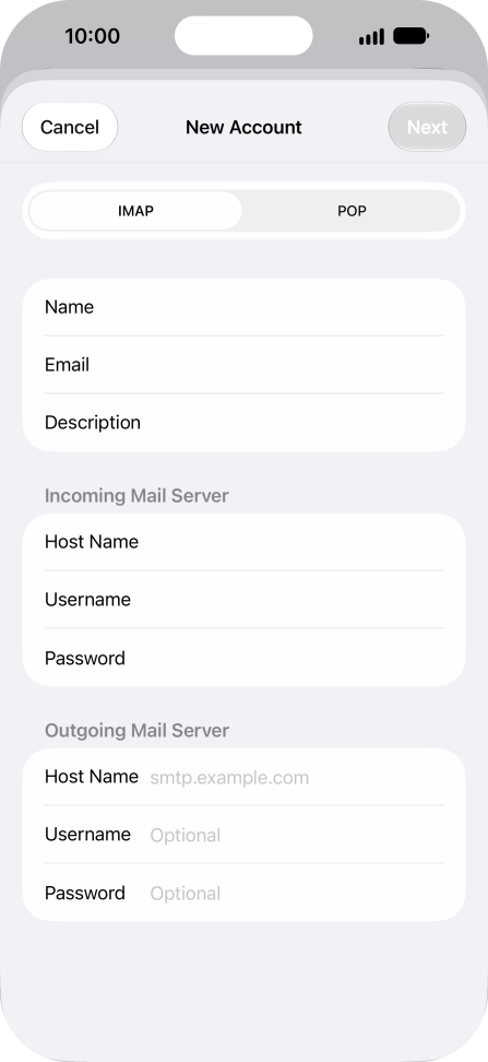 Press Host Name and key in the name of your email provider's outgoing server.