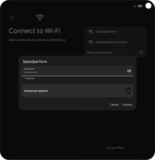 Key in the password for the Wi-Fi network and press Connect. Key in the password for the Wi-Fi network and press Connect.