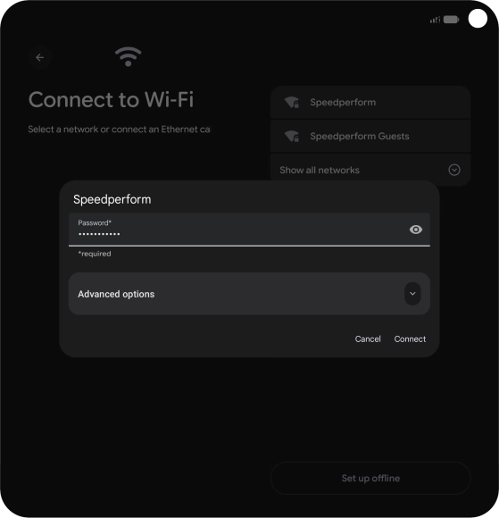 Key in the password for the Wi-Fi network and press Connect. Key in the password for the Wi-Fi network and press Connect.
