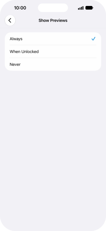 To select notification preview on the lock screen, press Always.