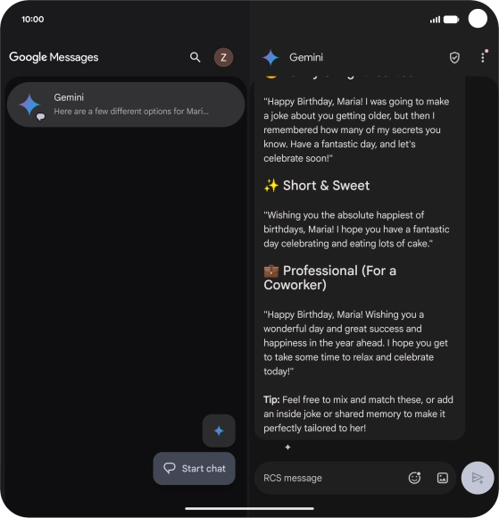 The text suggestion from Gemini is displayed.
