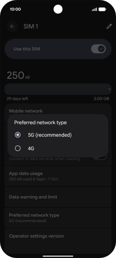 Press the required network mode. Press the required network mode.