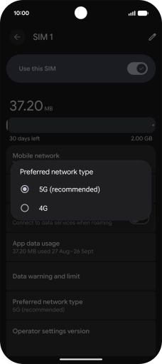 Press the required network mode.