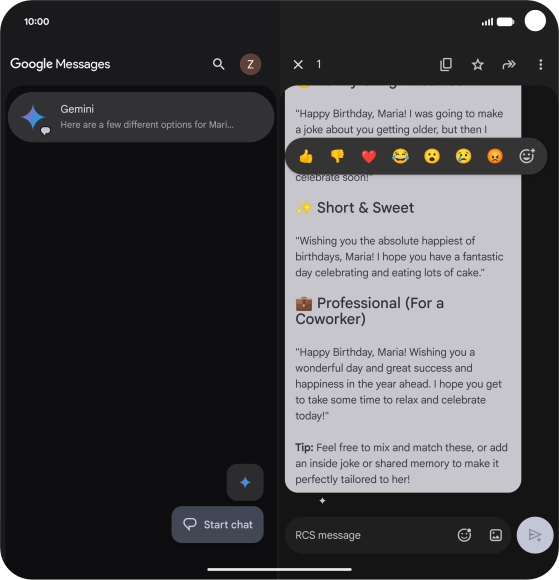 Press and hold the text suggestion from Gemini. Follow the instructions on the screen to use the text suggestion.
