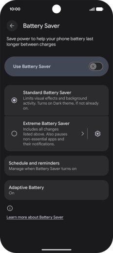 Press the required setting.