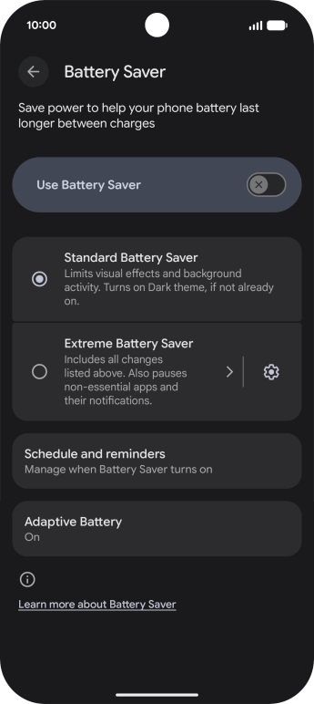 Press the required setting.