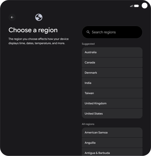 Press the required country or area. Press the required country or area.