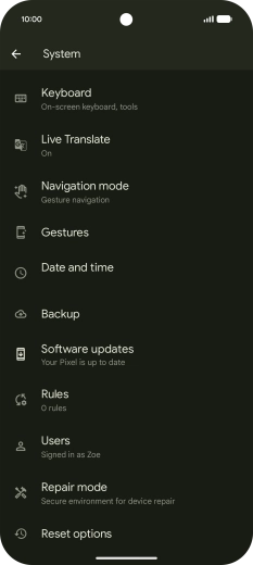 Press Reset options.