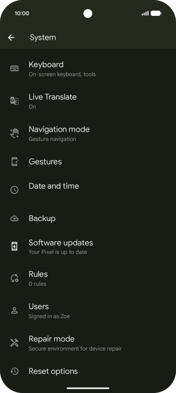 Press Reset options.