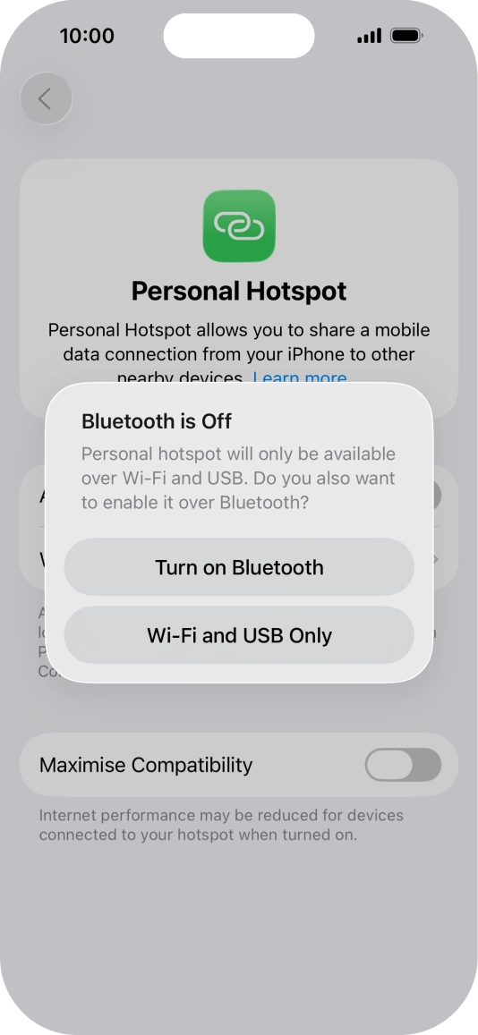 If Wi-Fi is turned on, press Wi-Fi and USB Only.